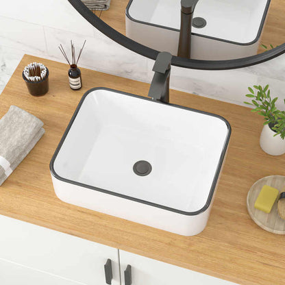 Rectangular Ceramic Vessel Sink – White with Black Trim