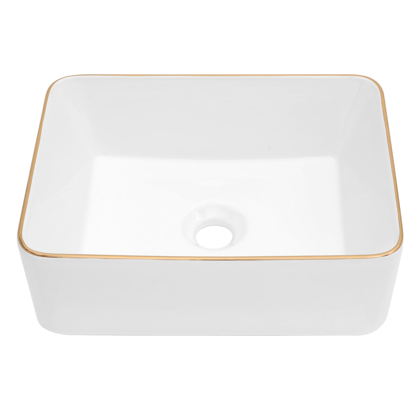Rectangular Ceramic Vessel Sink – White with Gold Trim