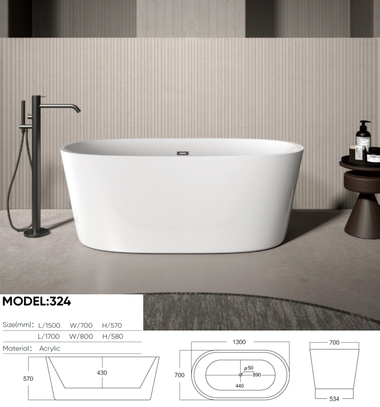 324-1500&1700 Acrylic Freestanding Bathtub