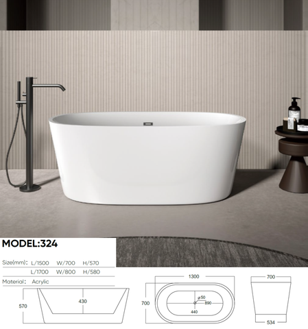 324-1500&1700 Acrylic Freestanding Bathtub