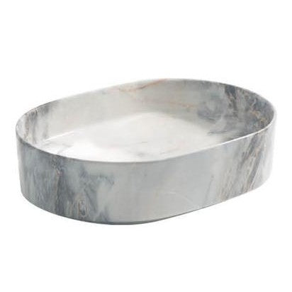 Oval Ceramic Vessel Sink – Marble-Effect Finish
