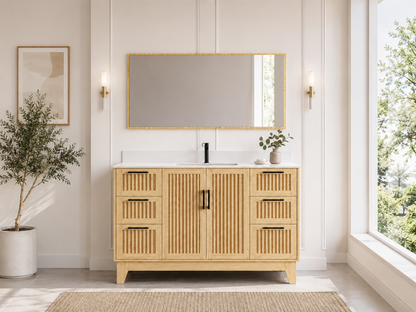 54″ Bathroom Vanity (Fluted Oak Plywood) with Four Drawers / Free Standing Bathroom Cabinet