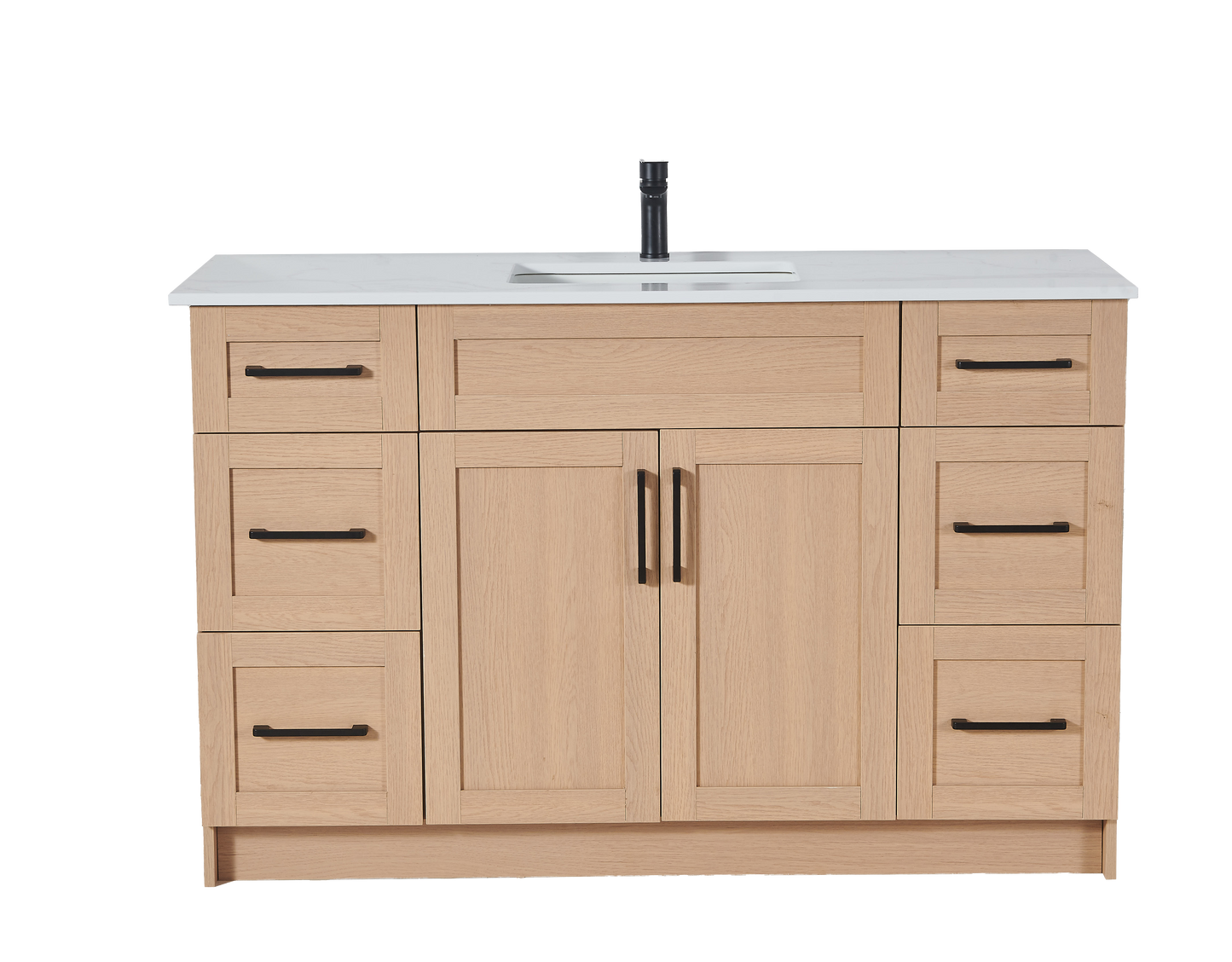 48″ Bathroom Vanity Oak Light (MDF) with Six Drawers on Each Side. Free Standing