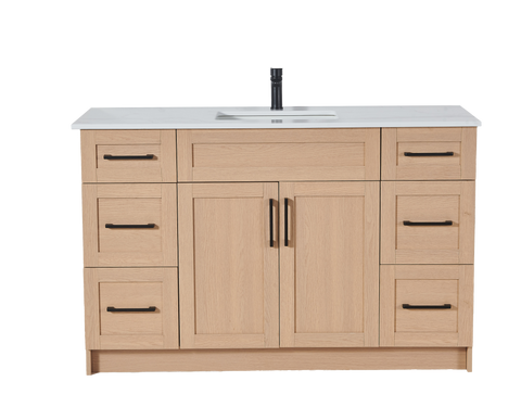 48″ Bathroom Vanity Oak Light (MDF) with Six Drawers on Each Side. Free Standing