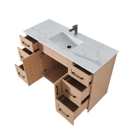 48″ Bathroom Vanity Oak Light (MDF) with Six Drawers on Each Side. Free Standing