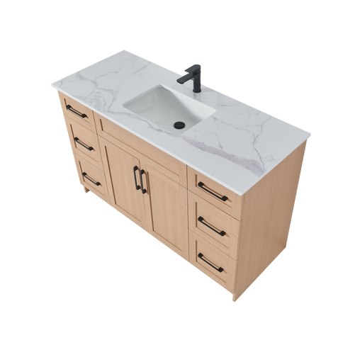 48″ Bathroom Vanity Oak Light (MDF) with Six Drawers on Each Side. Free Standing