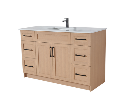 48″ Bathroom Vanity Oak Light (MDF) with Six Drawers on Each Side. Free Standing