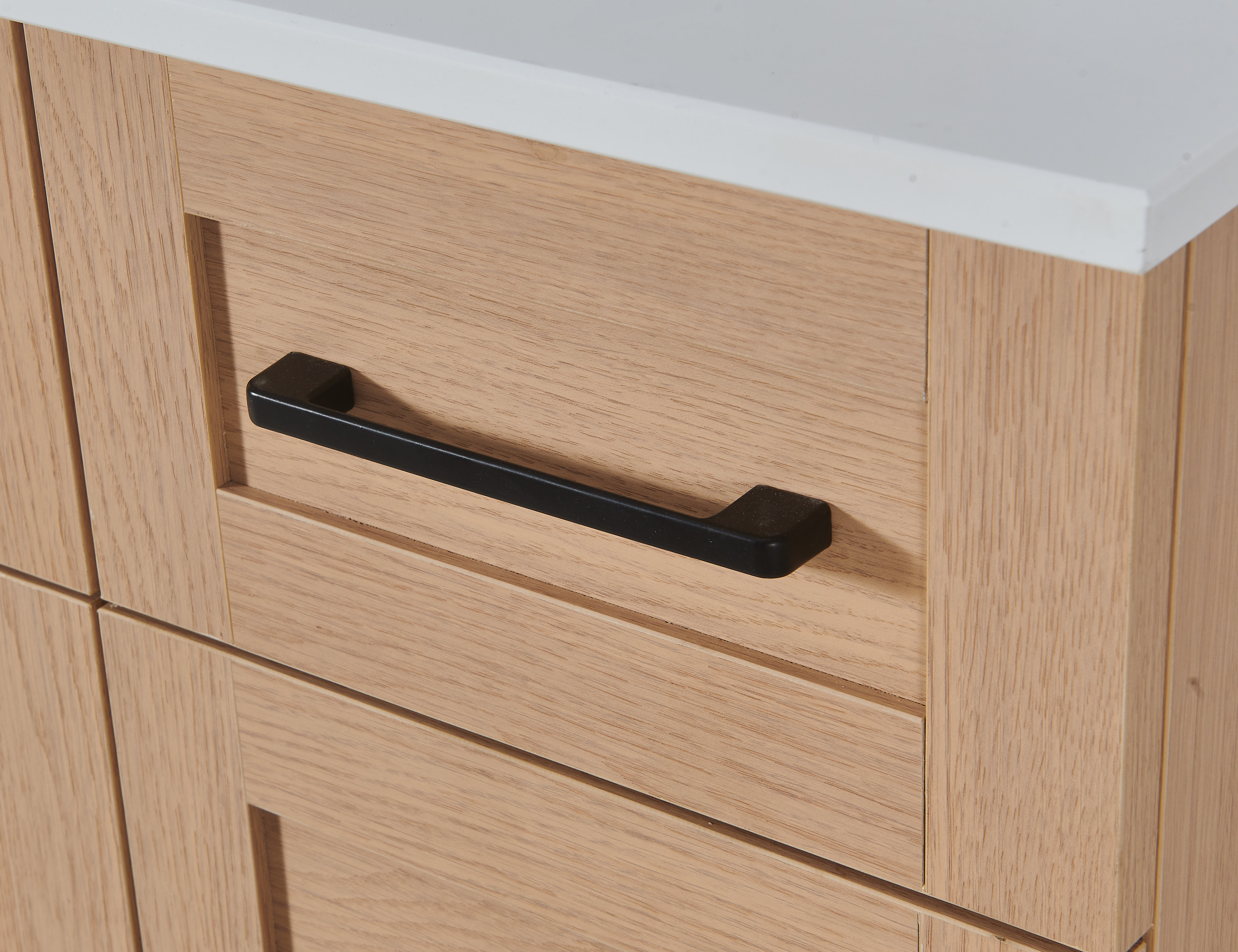 60″ Bathroom Vanity Oak Light (MDF) with Six Drawers on Each Side. Single Sink. Free Standing