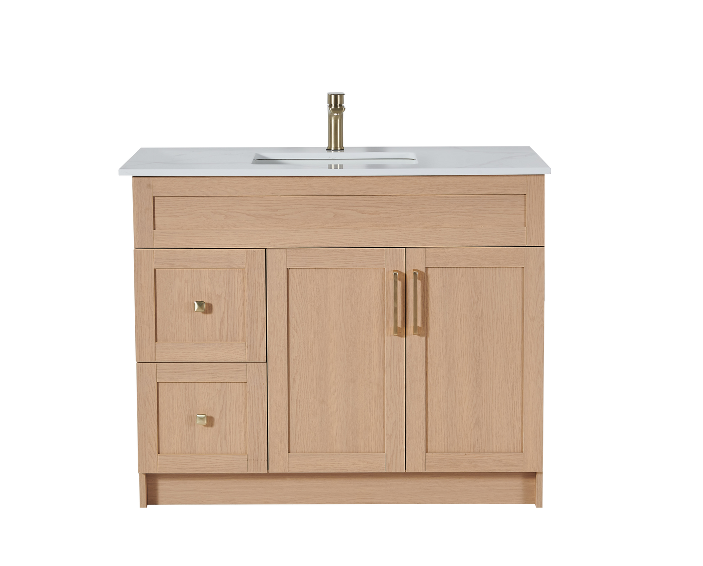 36″ Bathroom Vanity Oak Light (MDF) with Two Side Drawers. Free Standing
