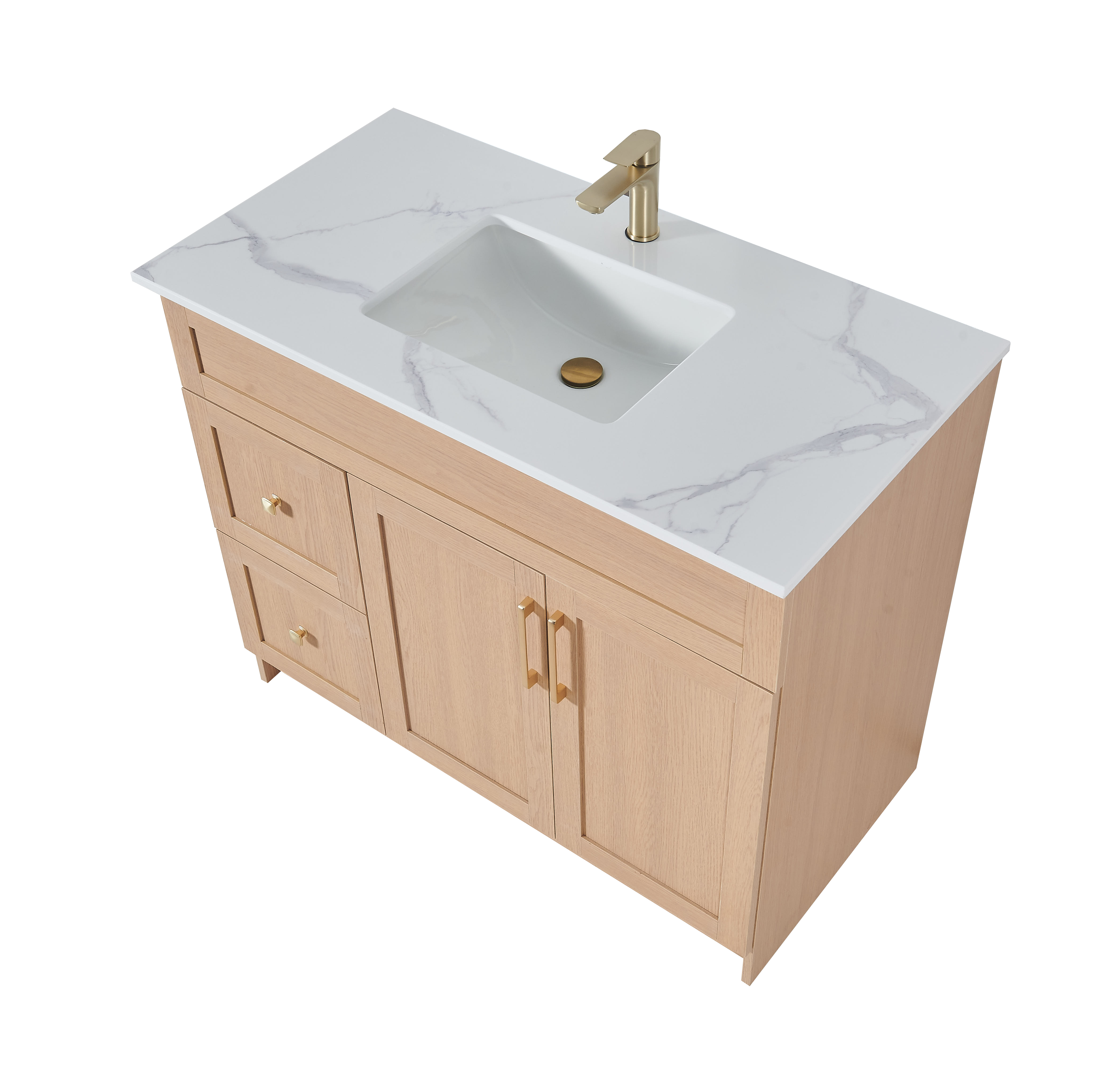 42″ Bathroom Vanity Oak Light (MDF) with Two Side Drawers. Free Standing