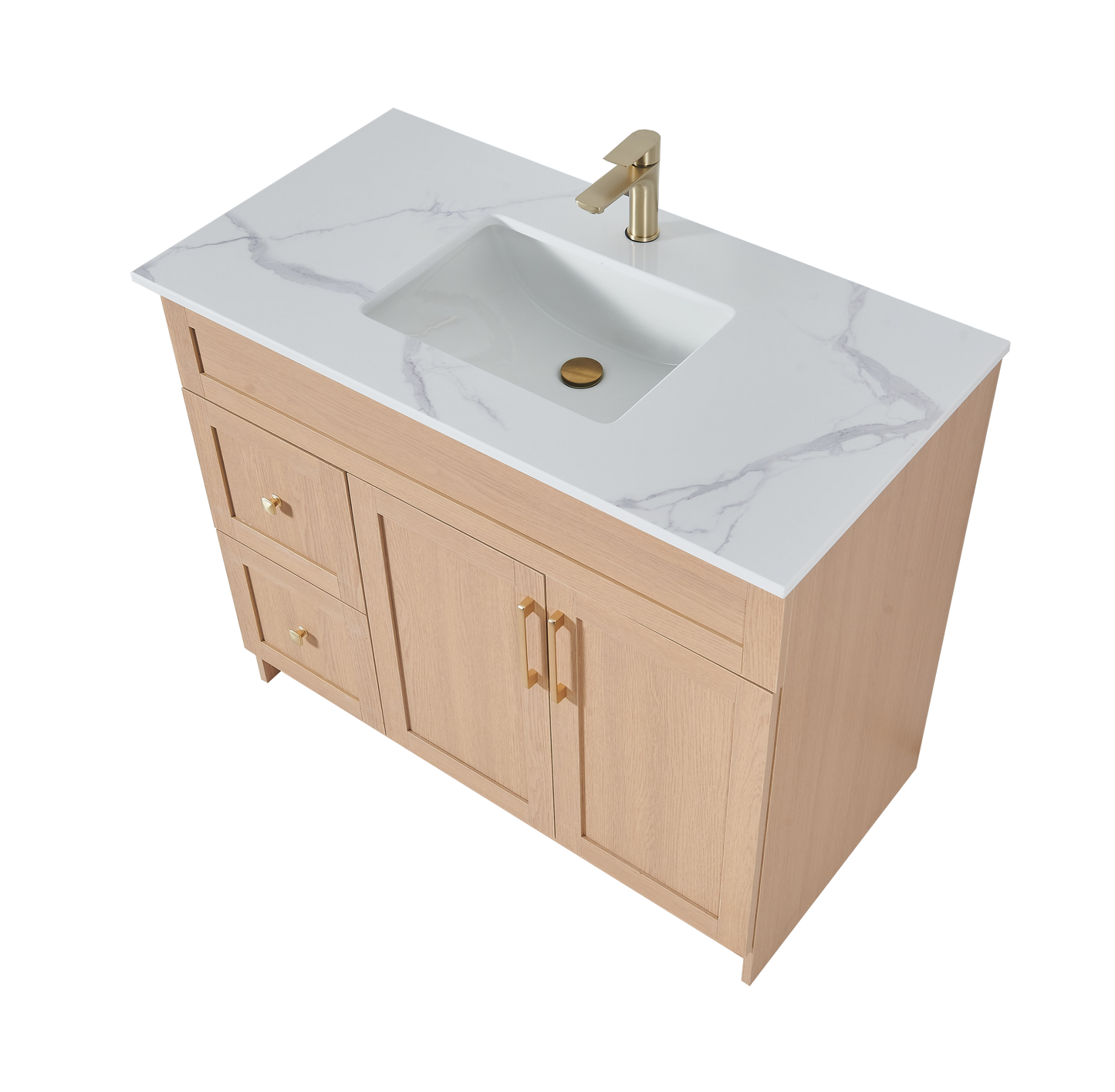 42″ Bathroom Vanity Oak Light (MDF) with Two Side Drawers. Free Standing