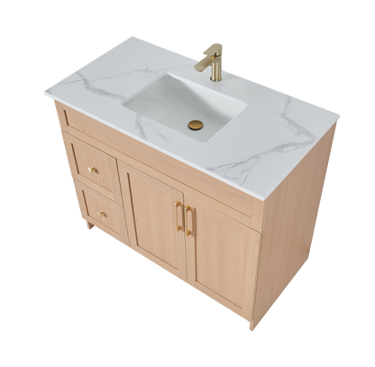 42″ Bathroom Vanity Oak Light (MDF) with Two Side Drawers. Free Standing