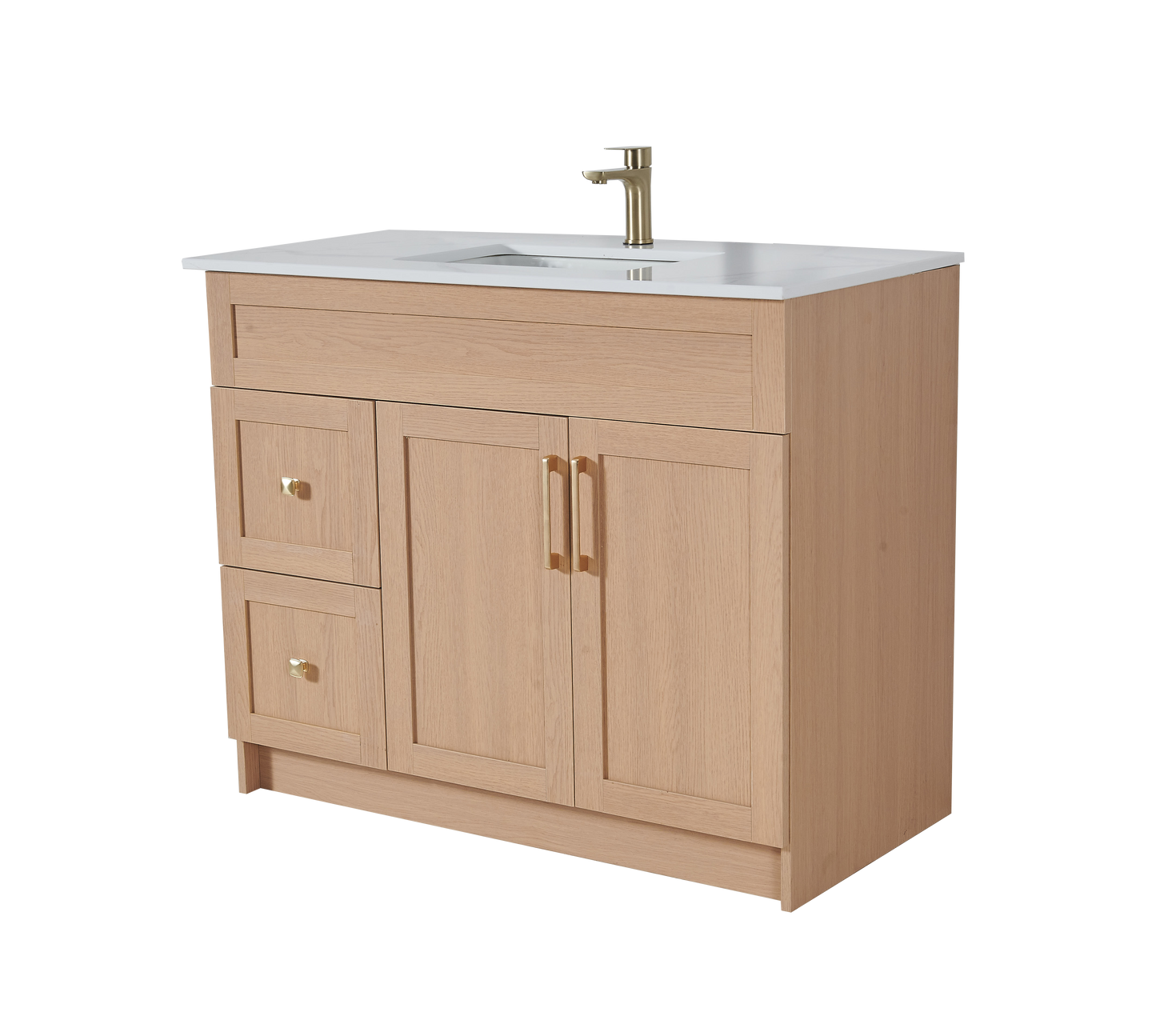36″ Bathroom Vanity Oak Light (MDF) with Two Side Drawers. Free Standing
