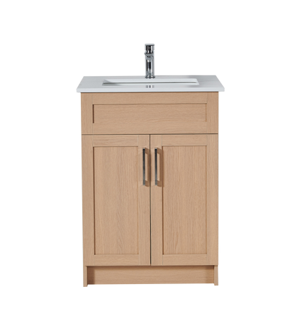 24″ Bathroom Vanity Oak Light (MDF). Free Standing