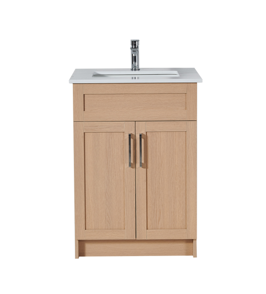 24″ Bathroom Vanity Oak Light (MDF). Free Standing