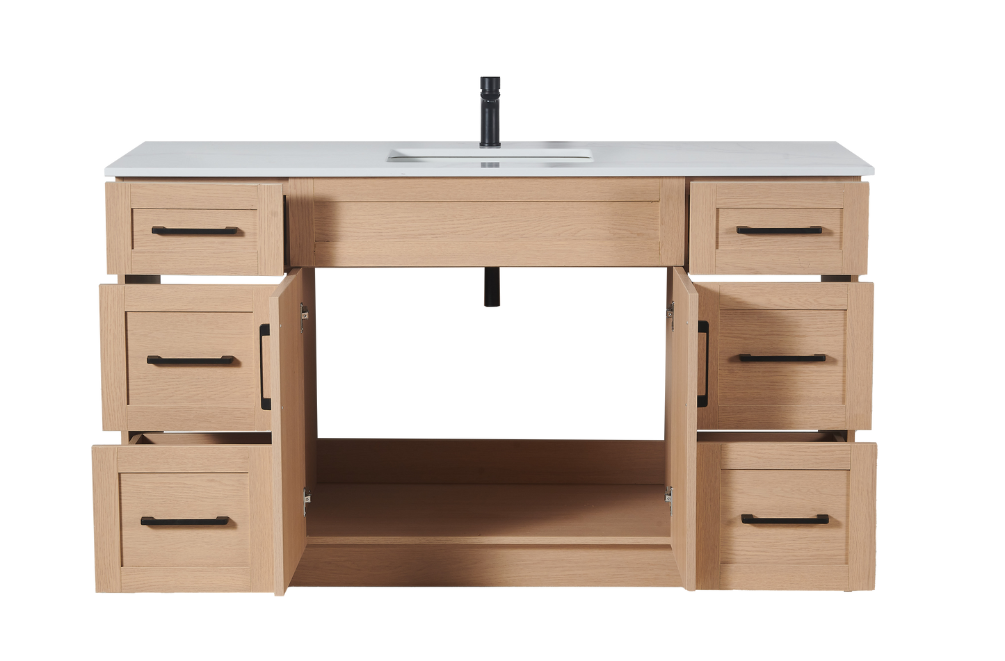 48″ Bathroom Vanity Oak Light (MDF) with Six Drawers on Each Side. Free Standing