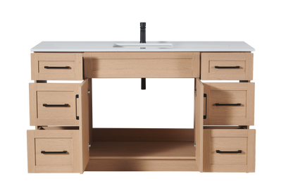 48″ Bathroom Vanity Oak Light (MDF) with Six Drawers on Each Side. Free Standing