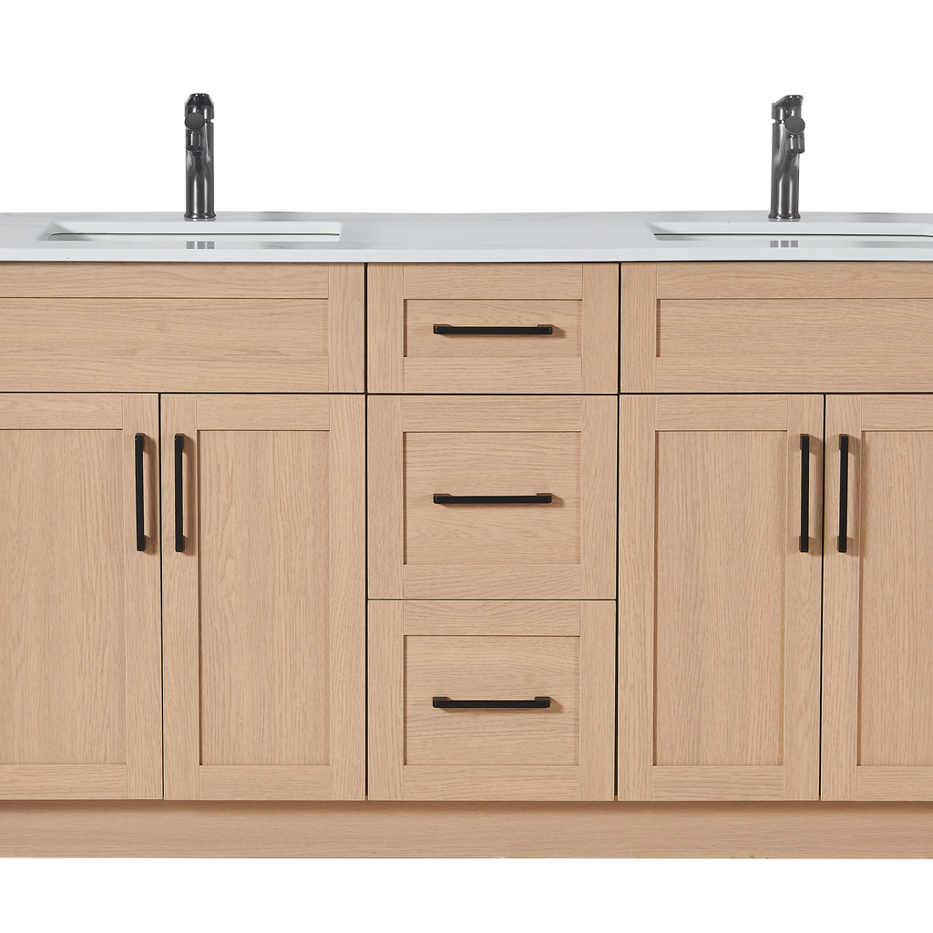 60 inch Particle Board Light Oak Double Sink Vanity