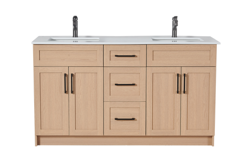 60 inch Particle Board Light Oak Double Sink Vanity
