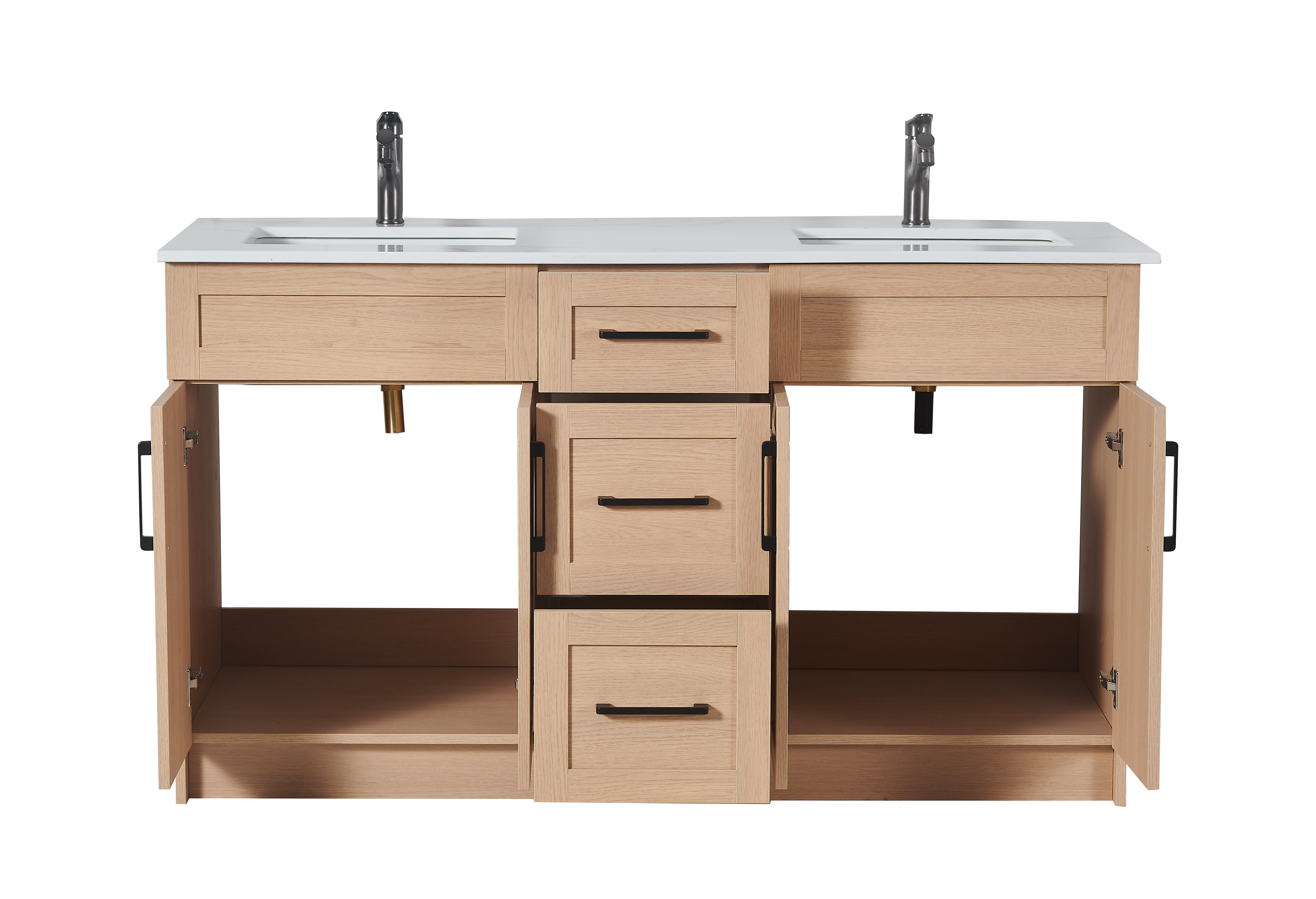 60 inch Particle Board Light Oak Double Sink Vanity