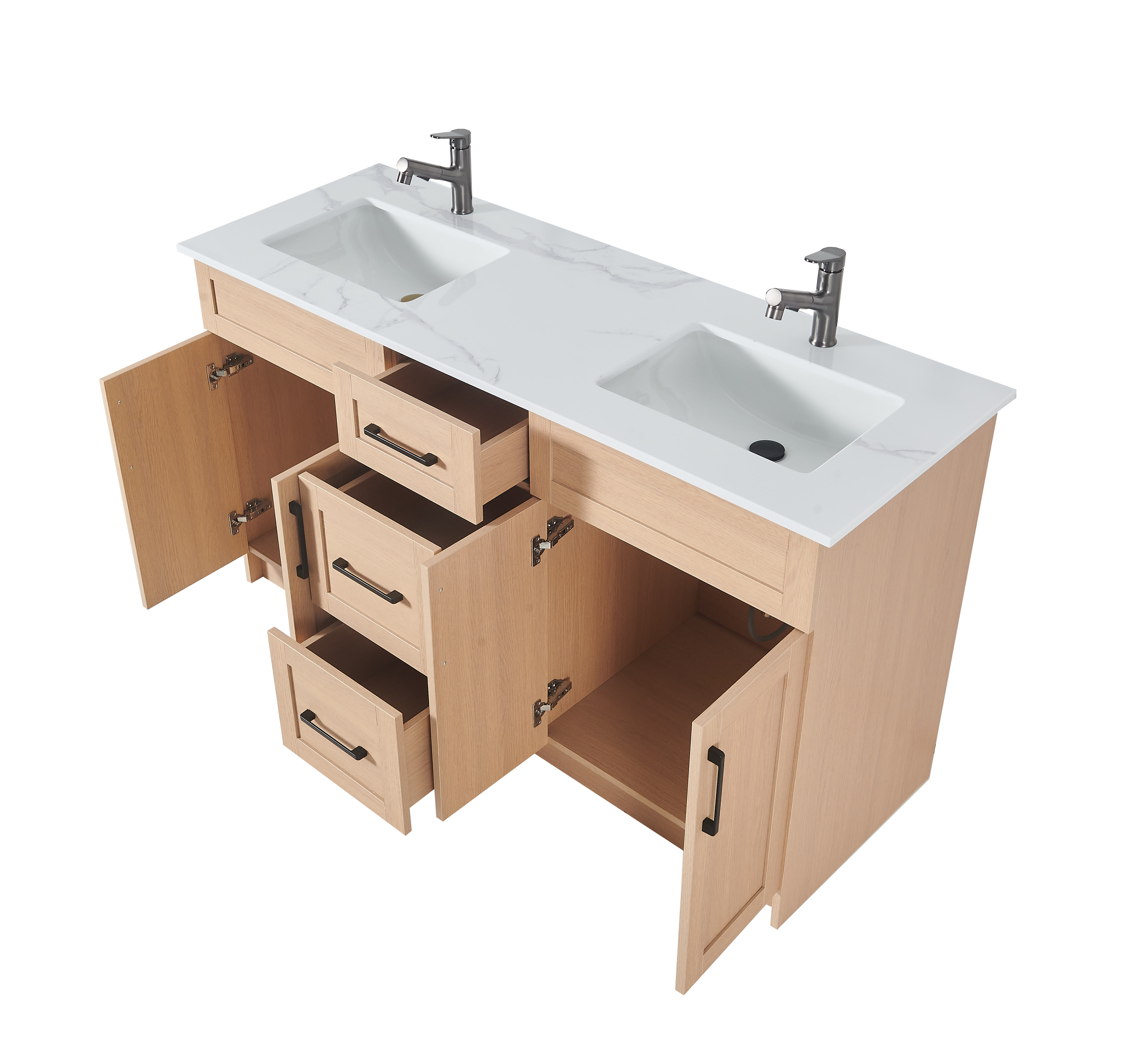 60 inch Particle Board Light Oak Double Sink Vanity