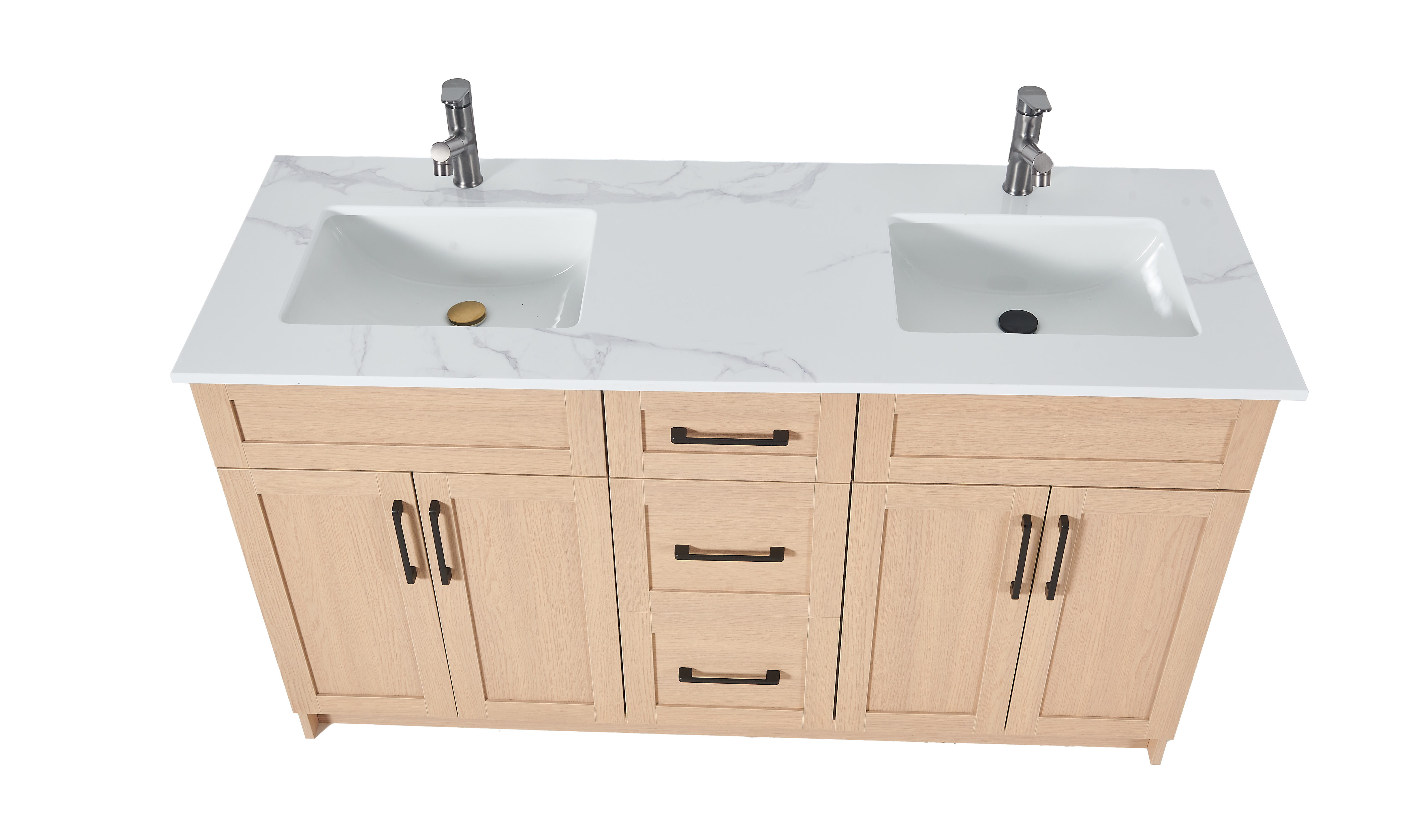 60 inch Particle Board Light Oak Double Sink Vanity