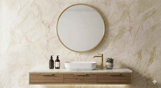 Round Bathroom Mirror / Gold Metal Frame 24" x 24"