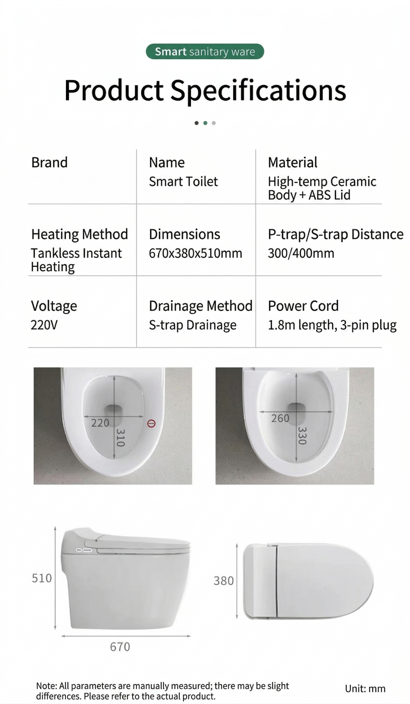 One Piece Bidet Smart Toilet Black/White