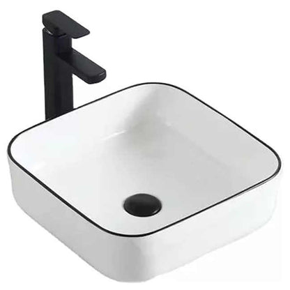 Square Ceramic Vessel Sink – White with Black Rim