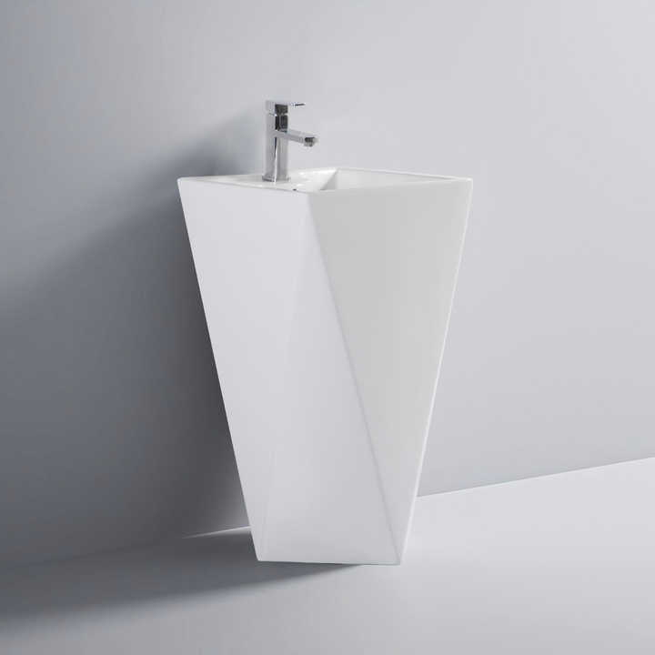 Geometric Pedestal Sink – White Modern Design