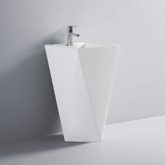 Geometric Pedestal Sink – White Modern Design