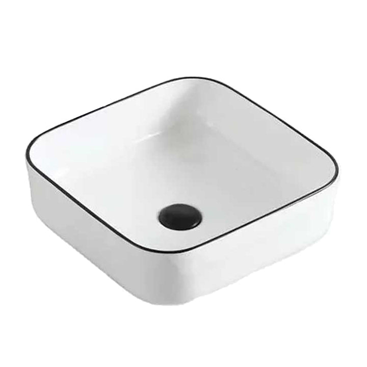 Square Ceramic Vessel Sink – White with Black Rim