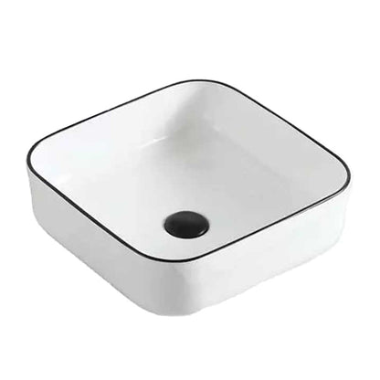 Square Ceramic Vessel Sink – White with Black Rim
