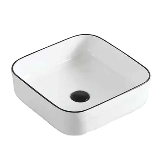 Square Ceramic Vessel Sink – White with Black Rim