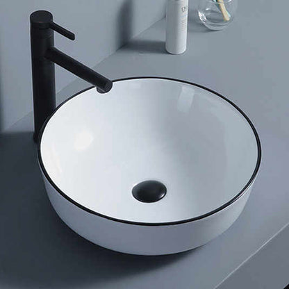 Round Ceramic Vessel Sink – White with Black Rim