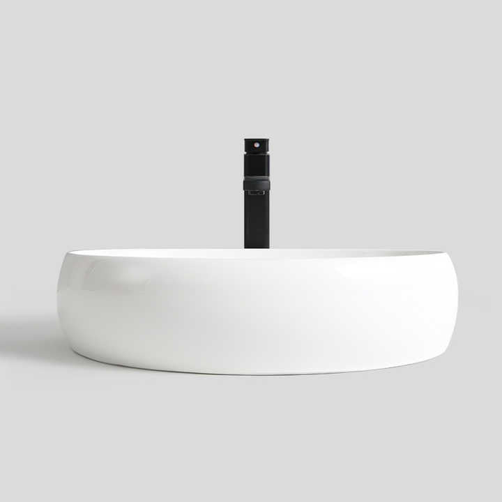 Round Ceramic Vessel Sink – Elevated Edge Design / White Finish