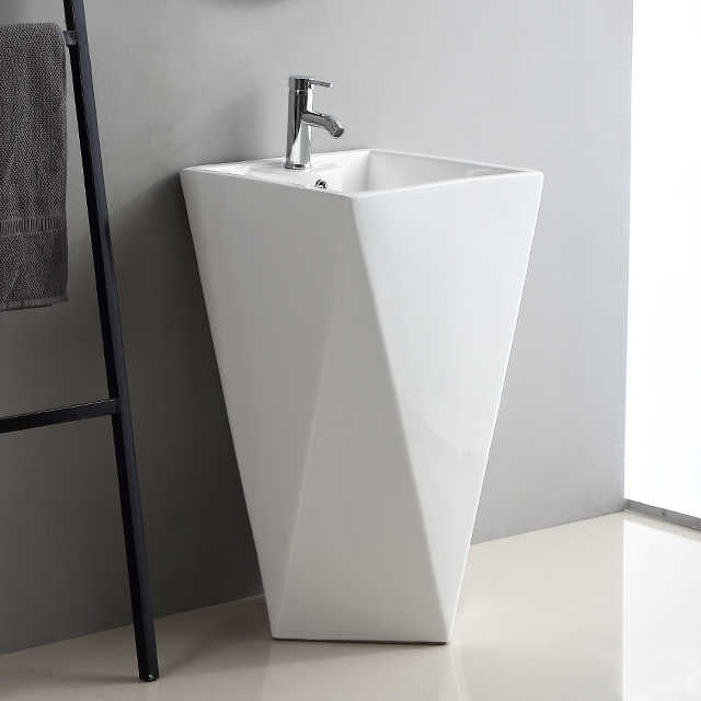 Geometric Pedestal Sink – White Modern Design