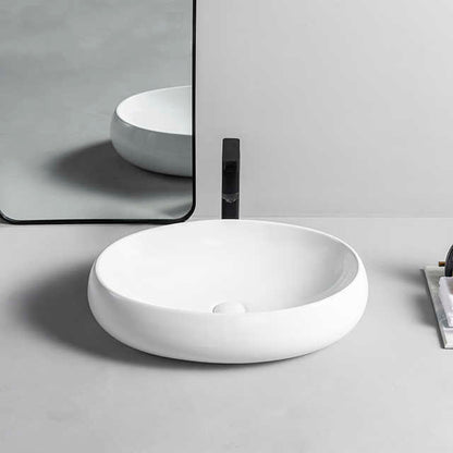 Round Ceramic Vessel Sink – Elevated Edge Design / White Finish