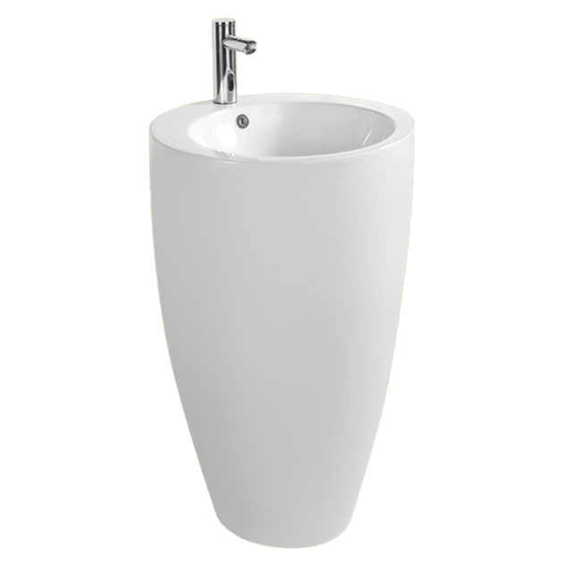Modern Pedestal Sink – Glossy White Freestanding Design