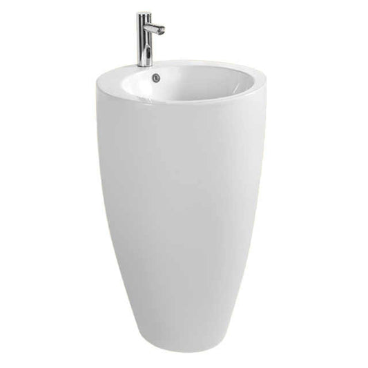 Modern Pedestal Sink – Glossy White Freestanding Design