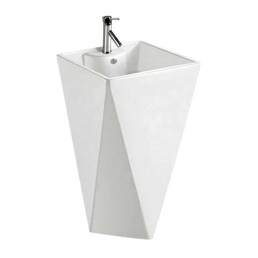 Geometric Pedestal Sink – White Modern Design