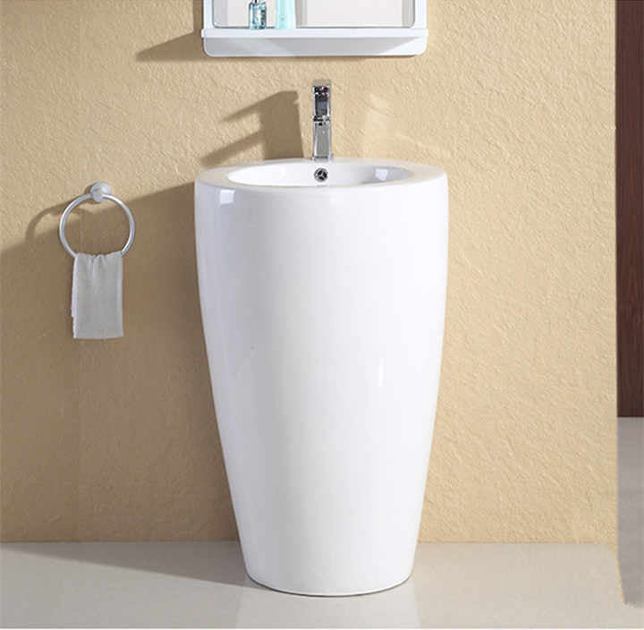 Modern Pedestal Sink – Glossy White Freestanding Design