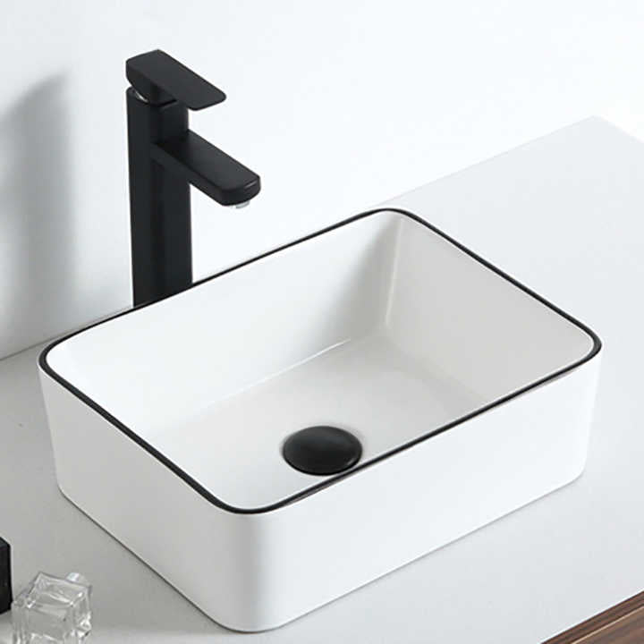 Rectangular Ceramic Vessel Sink – White with Black Trim