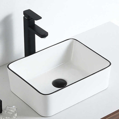 Rectangular Ceramic Vessel Sink – White with Black Trim