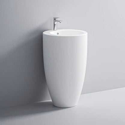 Modern Pedestal Sink – Glossy White Freestanding Design