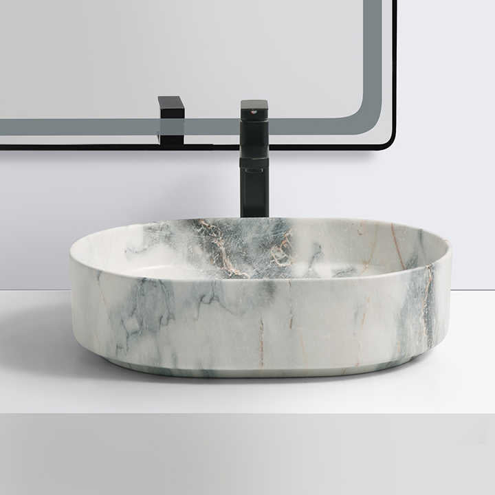 Oval Ceramic Vessel Sink – Marble-Effect Finish