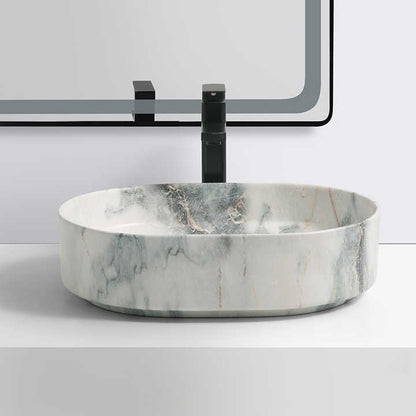 Oval Ceramic Vessel Sink – Marble-Effect Finish