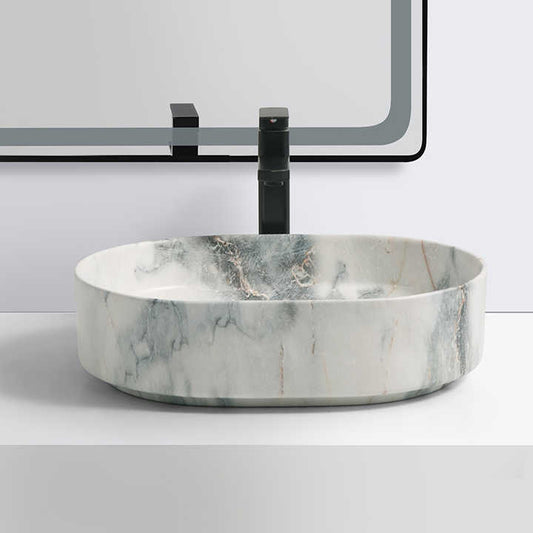Oval Ceramic Vessel Sink – Marble-Effect Finish