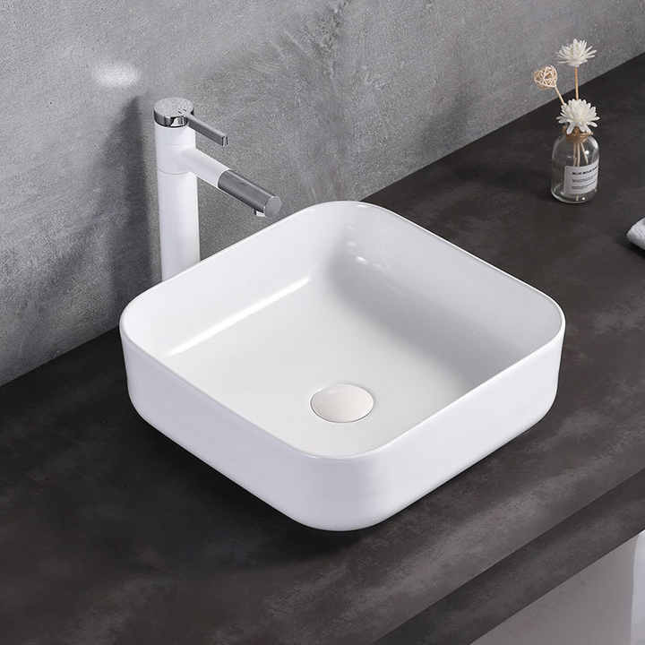Square Ceramic Vessel Sink – White Finish