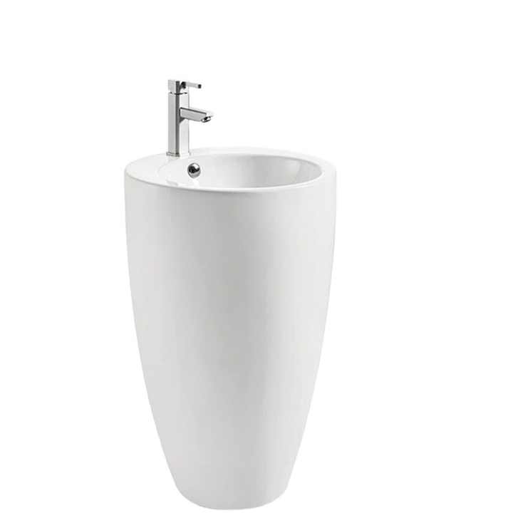 Modern Pedestal Sink – Glossy White Freestanding Design